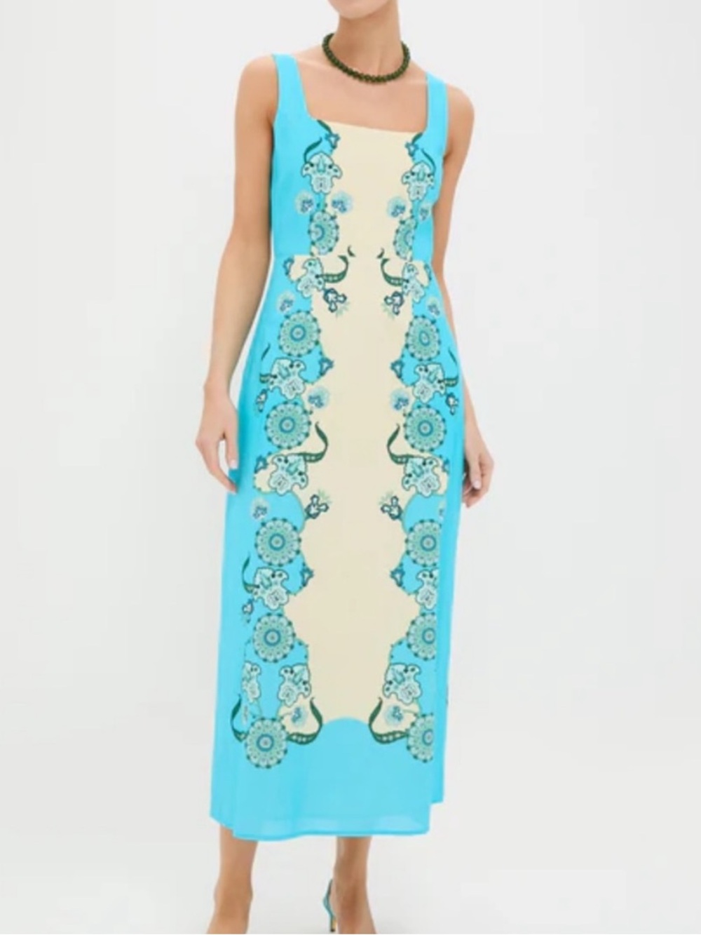 NWT Anna Carte Turquoise and Yellow Floral Linen Midi